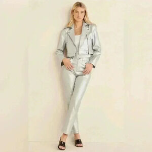 Metallic Straight Leg Jeans